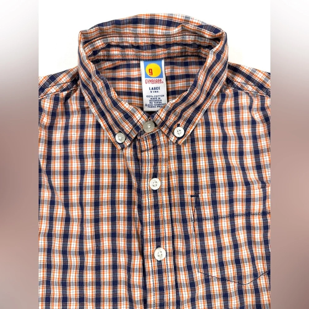 VINTAGE GYMBOREE Boys Y2K Trailblazer‎ Plaid Button Down Shirt Large 5 Rustic